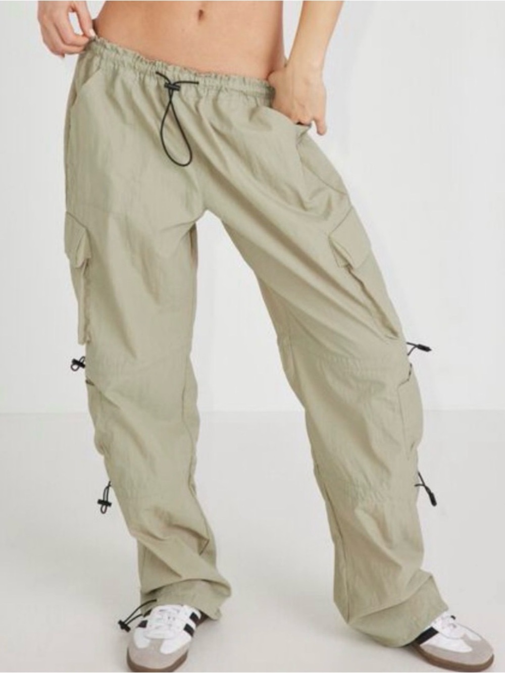 Garage Light Beige Cargo Joggers with Drawstring Details